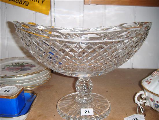 Cut glass oval pedestal bowl